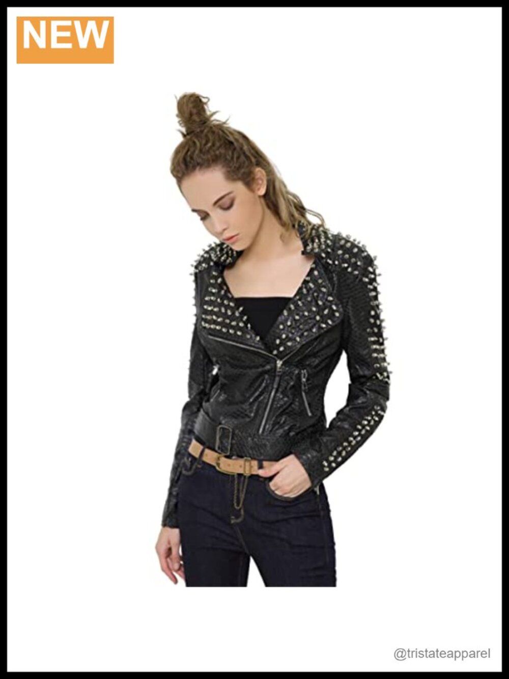 Punk Studded Rivet Faux Leather Motorcycle Short Jacket